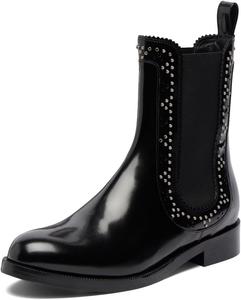 Женские челси-ботинки XYD, ботильоны с низким широким каблуком, округлый носок, эластичные боковые вставки, модные заклепки, офисная и повседневная обувь, Black