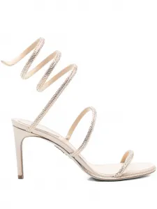 Сандалии с спиральным ремешком и стразами, каблук 80 мм René Caovilla, бежевый
