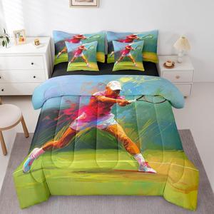 Erosebridal Комплект постельного белья Oil Art Tennis Player с принтом спортивной тематики, включает одеяло, простыни, наволочки и подкладки для подушек, Blue Green Red