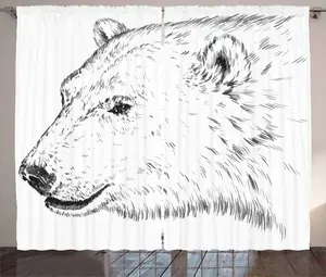 Штора ABAKUHAUS с изображением животных в деревенском стиле, морда белого медведя, универсальная, для гостиной, с петлями и крючками, 280 x 245 см, цвет: антрацит, серый, белый Abakuhaus