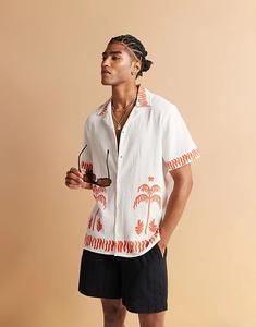 Пляжная рубашка с принтом пальм South Beach, с воротником-стойкой, белого цвета