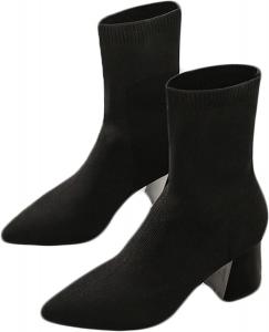 Женские осенне-зимние сапоги Yiozoi до середины икры с заостренным носком, уличные скуфовые каблуки, носочные сапоги, повседневная обувь и легкие тапочки, Black 4.5Cm