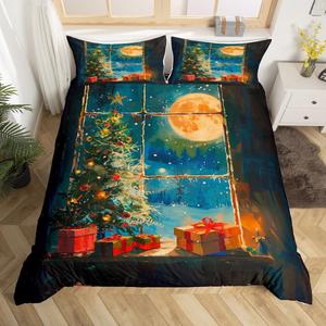 Erosebridal Комплект постельного белья с новогодним декором в тематике Рождества для детей, Capri Blue Green
