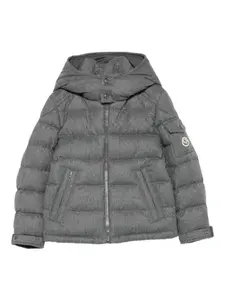 Шерстяной пуховик Montgenevre с капюшоном Moncler Enfant, серый