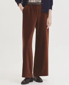 Женские широкие брюки средней посадки с защипами Nice Things, коричневый