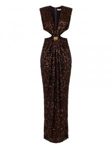 Платье для красной дорожки, украшенное пайетками Elisabetta Franchi, коричневый