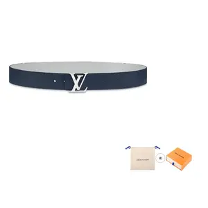 LOUIS VUITTON Кожаный ремень мужской синий шириной 4 см, Blue