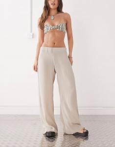 Брюки плиссированные широкие, бежевого цвета, будничные Weekday