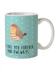 Детская кружка с совой и надписью в бирюзовых пастельных тонах Mr. & Mrs. Panda