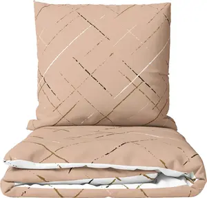 Комплект постельного белья из хлопка, 155x220 см, бежевые полоски, двусторонний, на молнии, легкий в уходе и не мнется, 4 предмета leonado vicenti