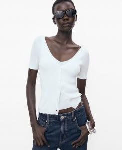 Женский свитер в смешанную ребристую ткань MANGO, White