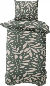 Комплект постельного белья 135x200 см, пододеяльник из джерси, хлопковый, темно-зеленый, бежевый, с цветочным принтом, 2 предмета Visaggio