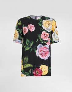 Блуза из шелкового шармеза с принтом пиона и роз Dolce & Gabbana, принт