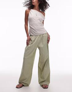 Широкие брюки из поплина в зеленую полоску Topshop