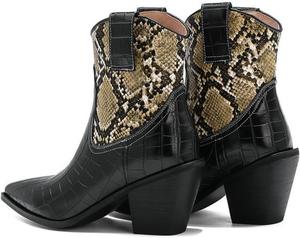 Женские ковбойские ботильоны TNXZ, западного стиля, с заостренным носком, средней длины, с низким массивным каблуком, зимние короткие ботинки, Brown