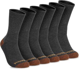 Мужские носки Timberland Comfort Crew, поддержка свода стопы, амортизирующая подушка, контроль влажности, набор из 6 пар (размер 7-12), Charcoal