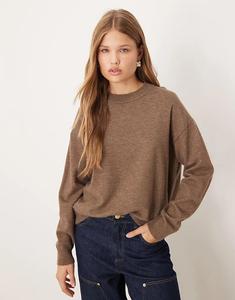 Джемпер с круглым вырезом из смеси шерсти Mango светло-коричневого цвета