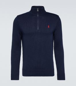 Хлопковый полузастёгивающийся свитер с логотипом Polo Ralph Lauren, Hunter Navy
