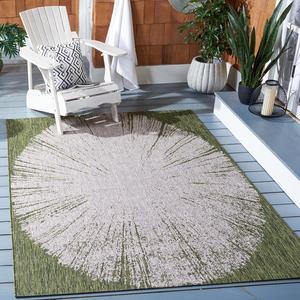 Ковер SAFAVIEH, 201 x 201 см, Washable Rug Outdoor Courtyard Collection - квадратный, Beige & Dark Green, без линьки и легкий в уходе, идеален для патио, заднего двора, прихожей (CY8893-37921)