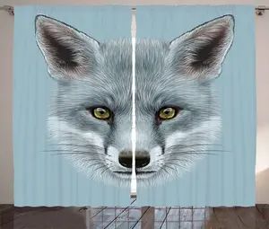 Штора ABAKUHAUS "Животное в деревенском стиле", "Пушистое лесное существо", для спальни, со сборками, петлями и крючками, 280 x 225 см, светло-голубая Abakuhaus