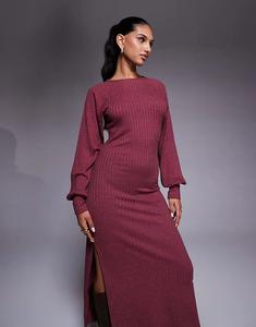 Платье макси с длинными рукавами и пышными рукавами ASOS DESIGN бордового цвета