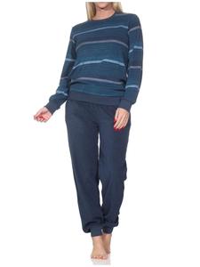 NORMANN Пижама из махровой ткани, с длинными рукавами и манжетами, в полоску, синего цвета