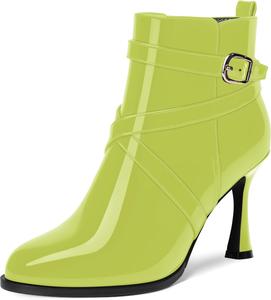 Женские ботильоны MODENCOCO с ремешком на щиколотке, пряжкой, закругленным носком, молнией, свадебные на высоком каблуке-стилетте 3,3 дюйма, Yellow Green