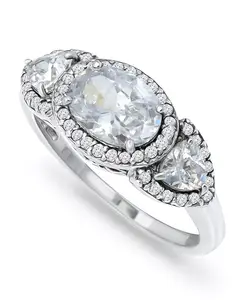 Кольцо с тремя камнями кубического циркония, овальной формы, серебряное или из 18-каратного золота Macy'S, silver