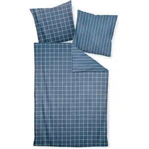 Двустороннее постельное белье Janine «модернклассик 39025», на молнии, 100% хлопок, в клетку и полоску, цвет atlantik