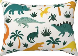 Pevtufa Наволочка с принтом динозавров и тропических листьев, накладная с застежкой-конвертом Dinosaurs and Tropical Leaves