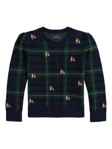 Клетчатый кардиган с вышивкой POLO RALPH LAUREN KIDS, синий