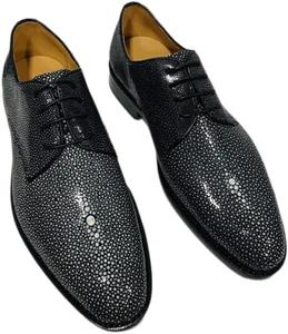 Мужские деловые туфли ручной работы из натуральной кожи ската, подошва из натуральной коровьей кожи, туфли-оксфорды на шнуровке из экзотической кожи Generic, черный