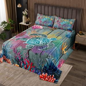 Erosebridal Комплект постельного белья Turtle с морским принтом для детей, мягкий стёганый из натурального синего материала, Blue