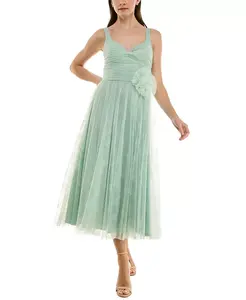 Женское платье миди с отделкой в ​​виде розетки и флокированным узором в горошек Taylor, зеленый