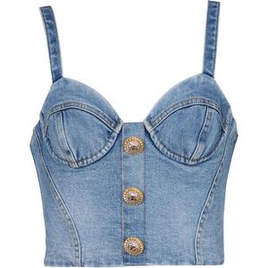 Джинсовый бюстье топ BALMAIN, светло синий