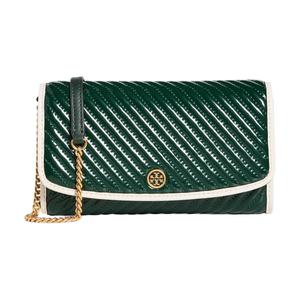 TORY BURCH Женский зелёный кожаный клатч через плечо