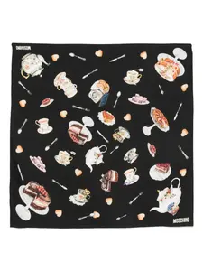 Шелковый платок с принтом Tea Time Moschino, черный