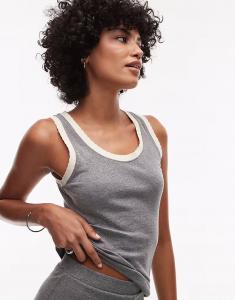 Майка с контрастной оборкой и глубоким вырезом, серый меланж Topshop