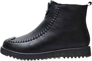 Женские кожаные утепленные ботинки LAVAEGG, круглый носок, плоская подошва, противоскользящая резиновая подошва из коровьей кожи, боковая молния, пушистые снежные ботинки, Black