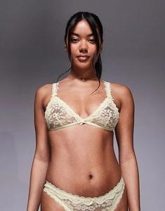 Мягкий треугольный бюстгальтер ASOS DESIGN из цельного кружева орехового цвета с кружевной отделкой цвета пахты