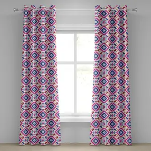 Шторы на люверсах ABAKUHAUS в этническом стиле, бесшовный узор ручной работы с изображением этнических полос майя, декоративные двухпанельные шторы, 280 см x 175 см, фуксия, индиго, бордовый Abakuhaus