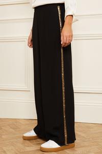 Широкие брюки с пайетками по бокам Love & Roses, черный