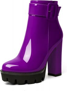 Женские ботильоны на платформе Esvowido, с круглым носком, грубой подошвой, пряжкой, массивным каблуком, молнией сбоку и мехом, зимние короткие ботинки, Purple