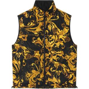 VERSACE Пуховик-жилет с джинсовым принтом барокко, Black Gold