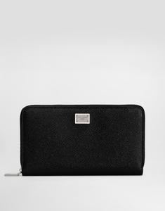 Кошелек на молнии из телячьей кожи с фирменной пластиной DOLCE & GABBANA, черный