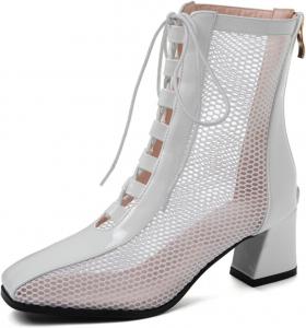 Женские сандалии-ботильоны Alyaafifa с каблуком 2 дюйма, удобным массивным блочным каблуком, закрытым квадратным носком, кожаной отделкой и задней молнией, нарядные летние туфли для вечеринки, мероприятия, выпускного или свидания, White - A