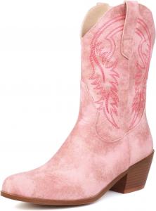 Женские классические ковбойские сапоги MRKEWUNEY с заостренным носком, белые ковбойские сапоги, низкий каблук, западные ботильоны