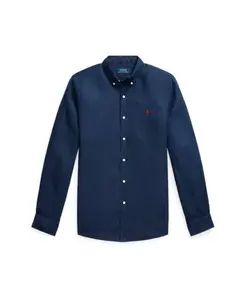 Классическая синяя льняная рубашка с логотипом Polo Ralph Lauren, синий