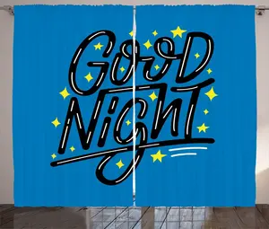 Штора для спальни ABAKUHAUS в деревенском стиле, дизайн Ночная звезда, универсальная ленточная штора для гостиной с петлями и крючками, 280 x 225 см, цвет синий, черный и желтый Abakuhaus