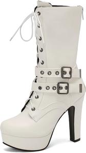 Женские модные ботильоны на блок-каблуке с круглым носком Renessmi, White 3